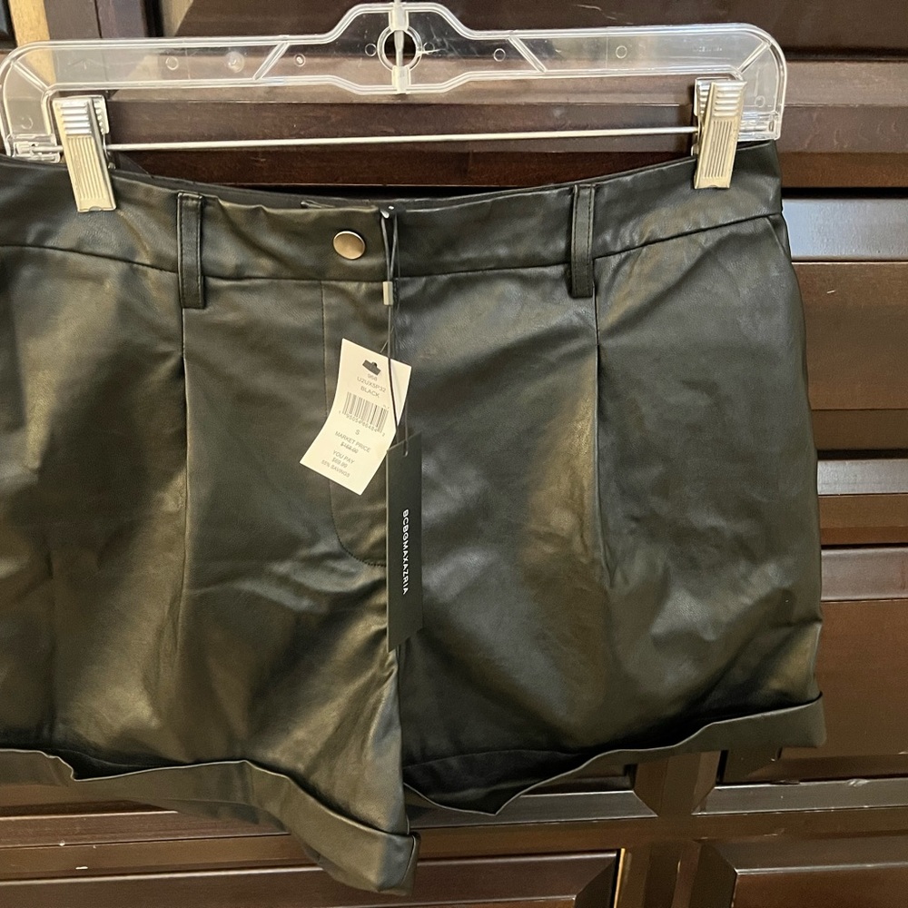 BCBG Black Leather shorts. Size small. New